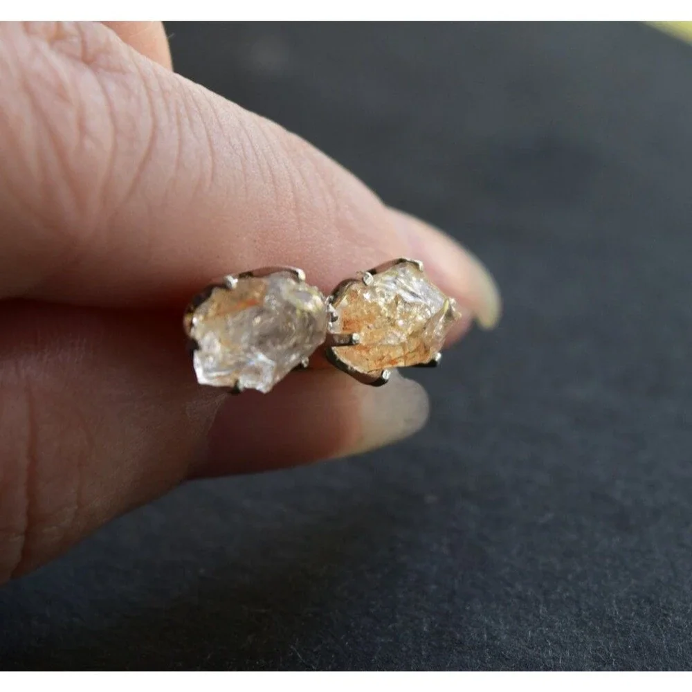 Lake County diamond earrings, 925 sterling silver, raw gemstones